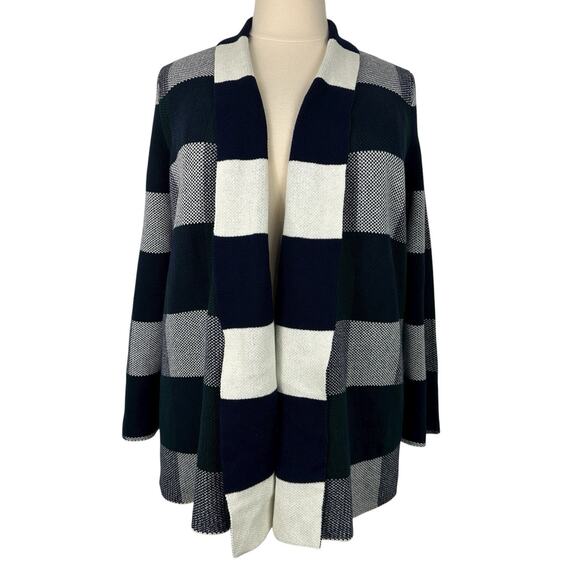 Modcloth Cardigan Women 2X Simply Snuggly Blue Green Plaid Open Front Preppy - Picture 1 of 13